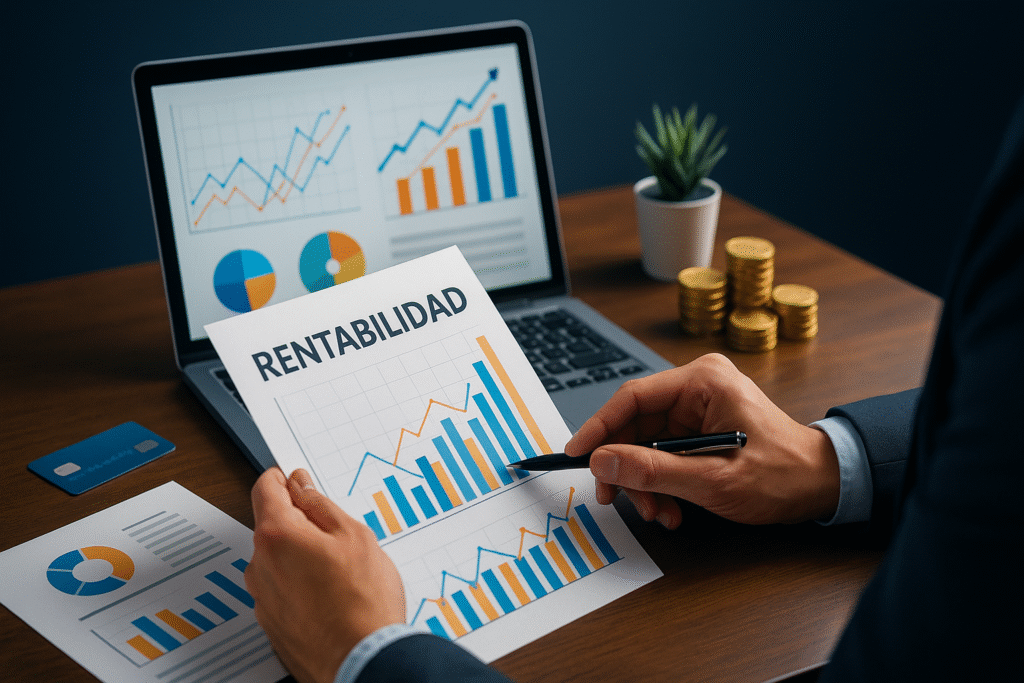 Gráfico y documentos financieros sobre una mesa, mostrando análisis de rentabilidad y planificación estratégica para maximizar los beneficios de un negocio.